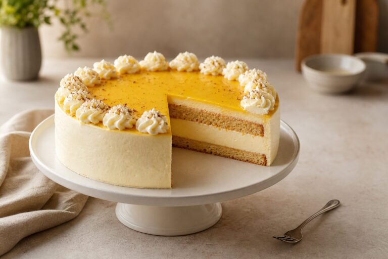 Eierlikör-Torte mit cremiger Füllung und goldenem Eierlikörspiegel