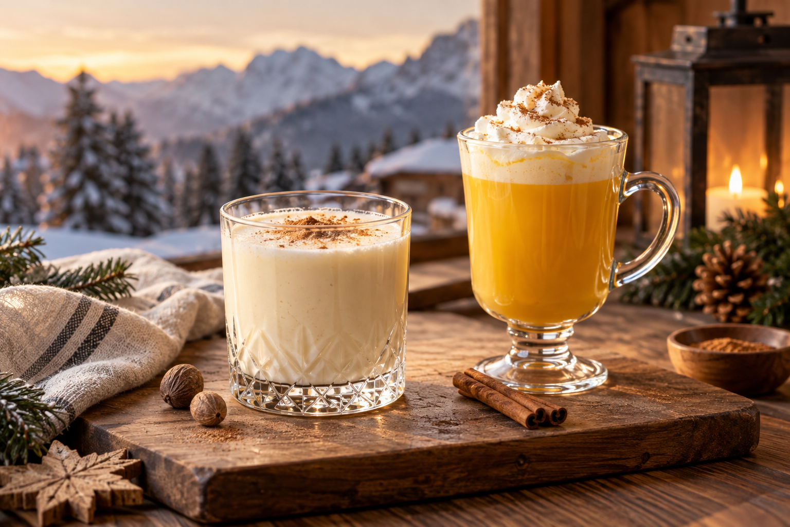 Wissen & Magazin 2 Eggnog und Bombardino vor winterlicher Bergkulisse